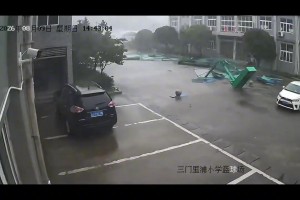 神奇的台风！白海豚太厉害了 台州市小学的篮球架被吹得站起来了
